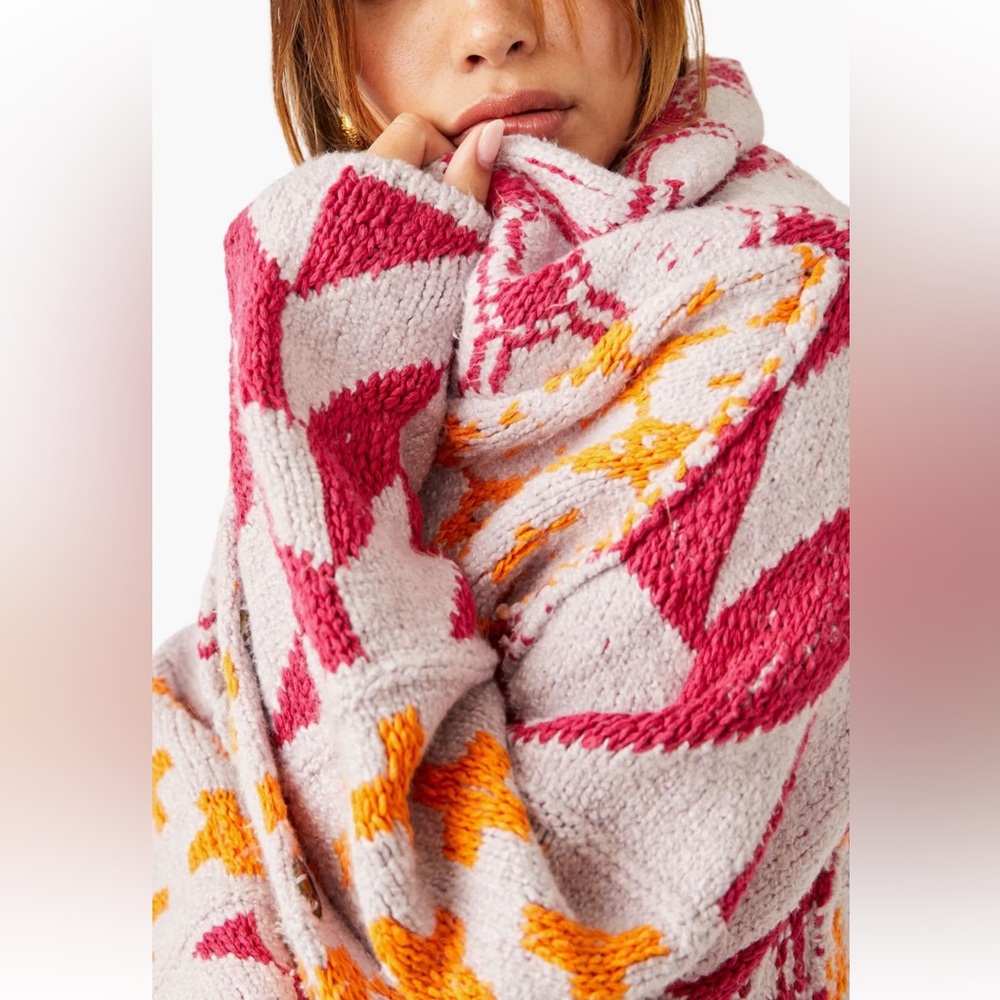 Free People Bright & Optimistic Oversized Shawl Collar Snap Close Knit Cardigan - Picture 6 of 17